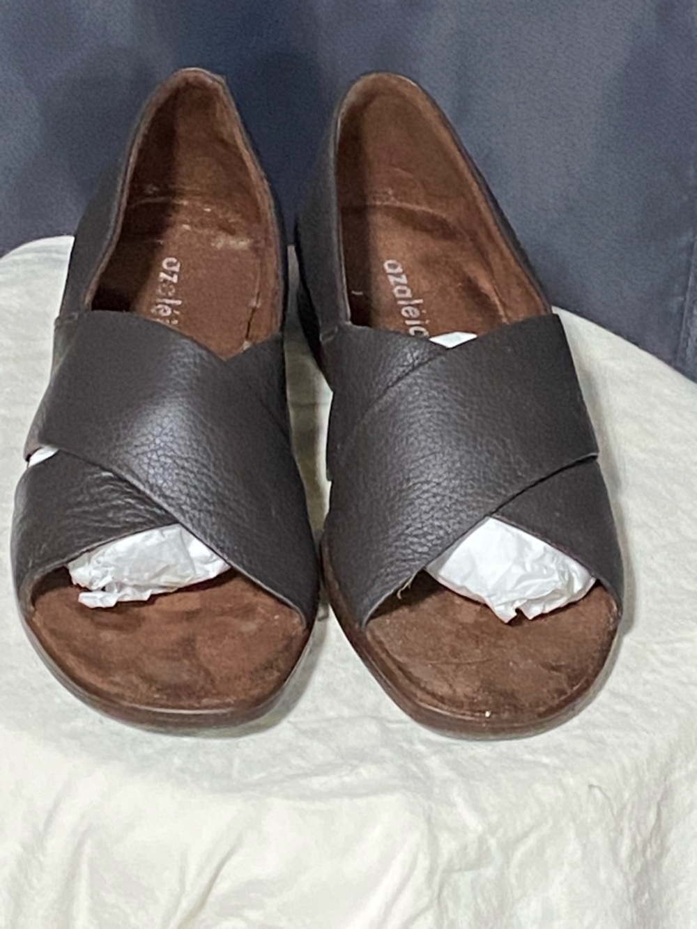 azaleic Leather Cross Strap Peep Toe Sandals 8